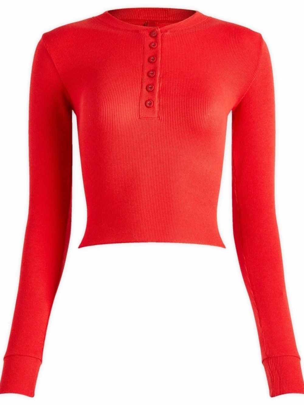 Skims Red Ribbed Henley Crop Top Cranberry Red Medium - Picture 2 of 3